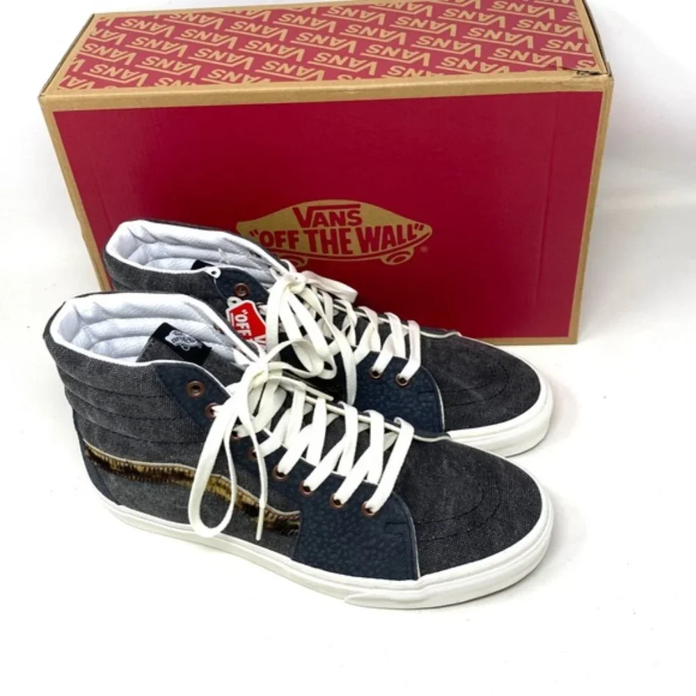 VANS Sk8-Hi Shoes High Top Gray Canvas Leather Women's Size Casual VN0A5JMJ1O7